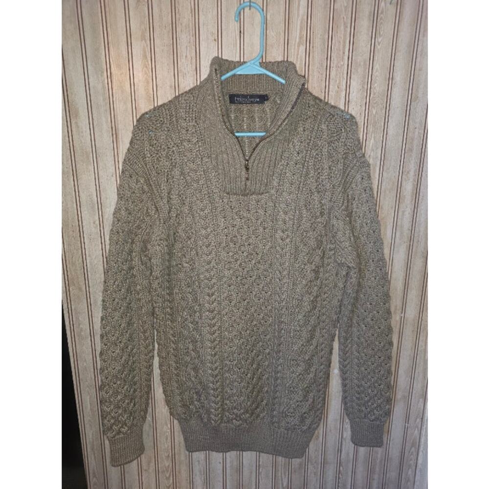 IrelandsEye Men Fisherman Dromore Aran Troyer Zip Sweater Size L